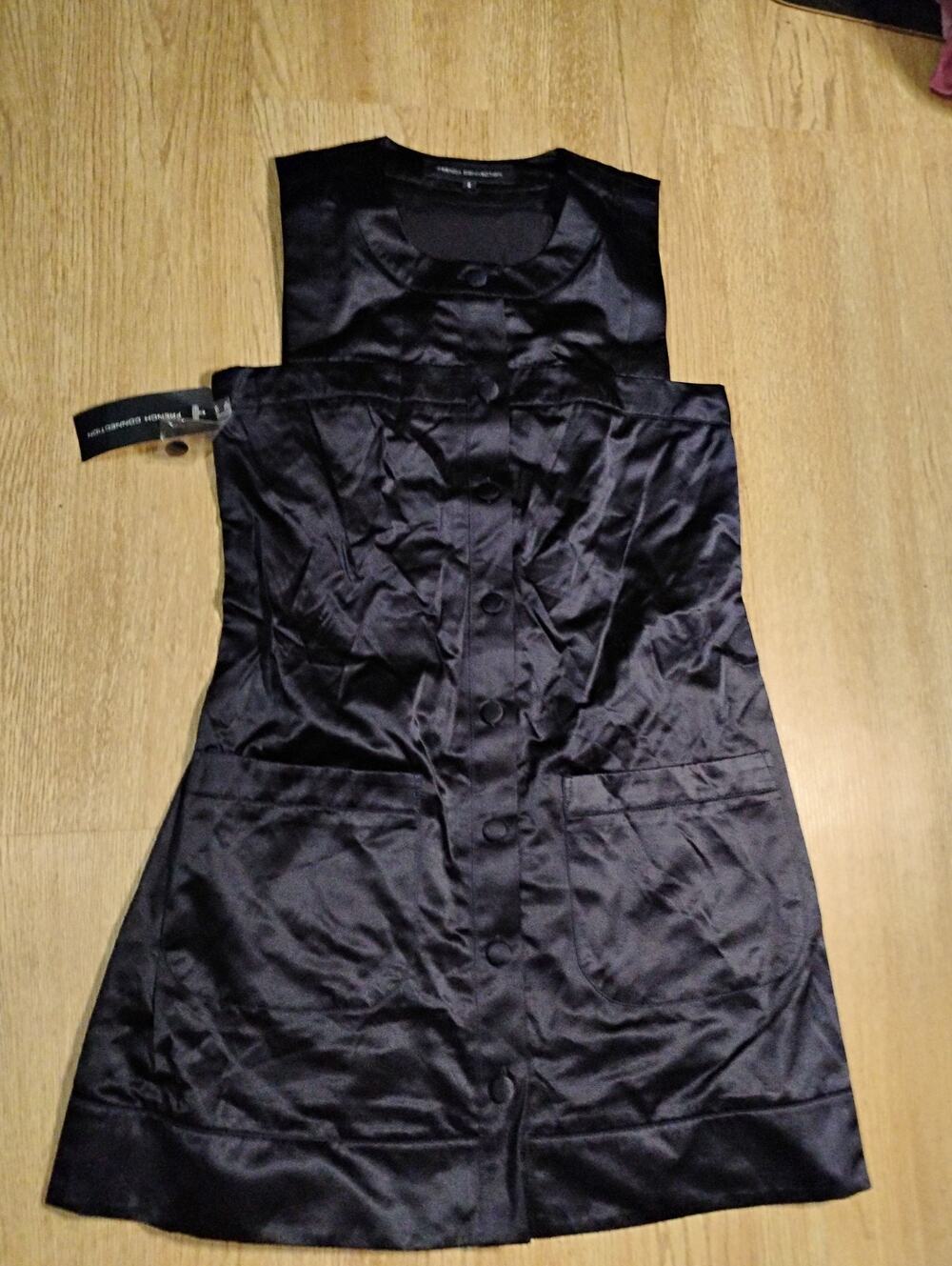 French Connection Size 8 Sleeveless Navy Blue Satin Button Down Mod Shift Dress
